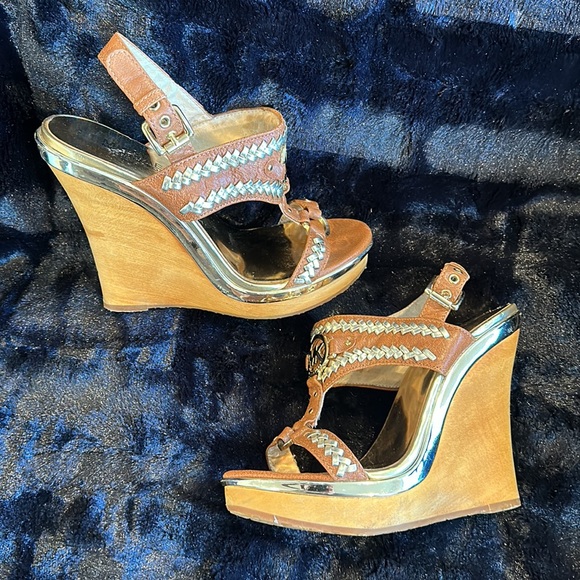 Micheal by Micheal Kors Tan leather high heel wedge Sandals Size 8M - Picture 3 of 7